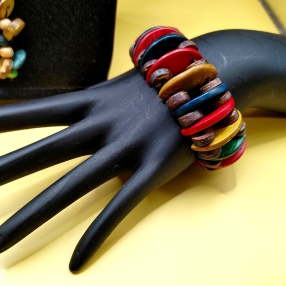 Wood Necklace & Bracelet Jewelry Set Handmade in Brazil Statement Pieces - Picture 3 of 5